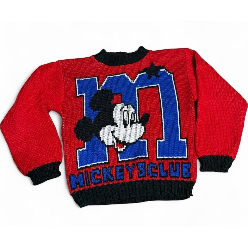 Vintage Disney Mickey Mouse Club Kids Sweater Red Blue Black Size 5/6